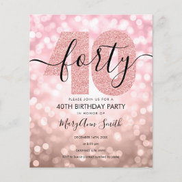 Lámina Elegante Rosa Oro 40 cumpleaños Fiesta Invite