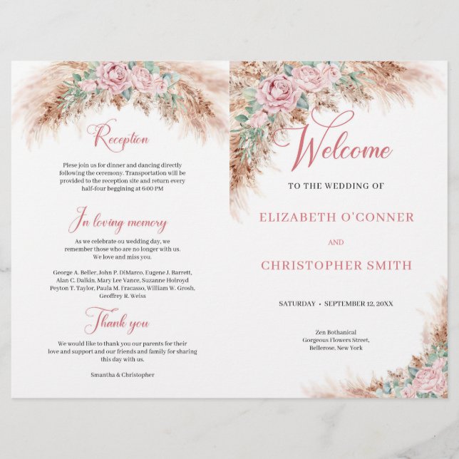 Lámina Elegante Rosas Rosa Polvorientas Pampas hierba y v (Anverso)