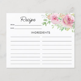 Lámina Elegante Rubor Pink Roses Recipe Card