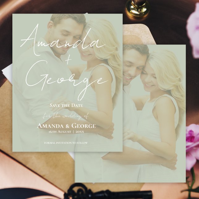 Lámina Elegante Sage Green Faux Vellum Photo Save the Dat (Elegant Sage Green Faux Vellum Photo Save the Date)