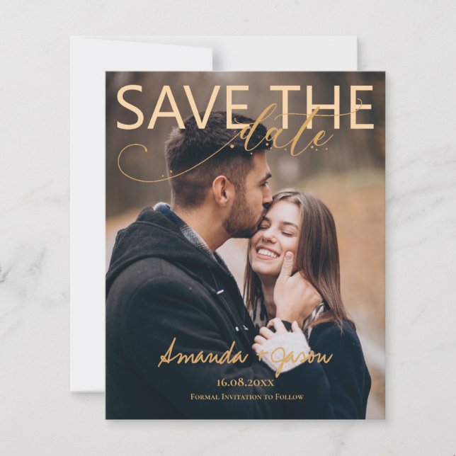 Lámina Elegante Script Foto Boda Moderna Guardar La Fecha (Anverso)