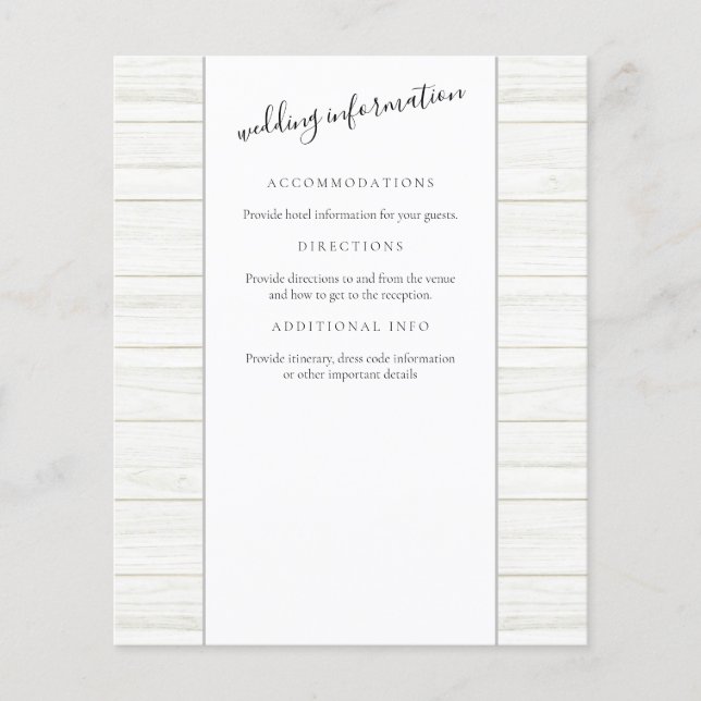 Lámina Elegante Script Rustic Wood Guest Information (Anverso)