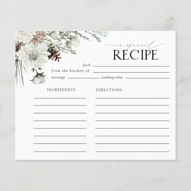 Lámina Elegante Script Winter Bridal Shower Recipe Card (Anverso)