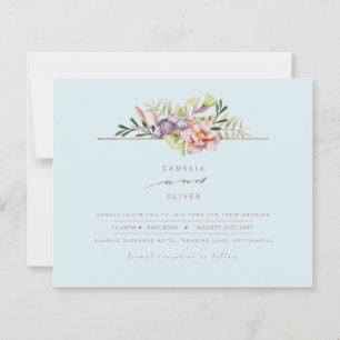 Lámina Elegante Sky Blue Summer Floral Wedding Invitar QR
