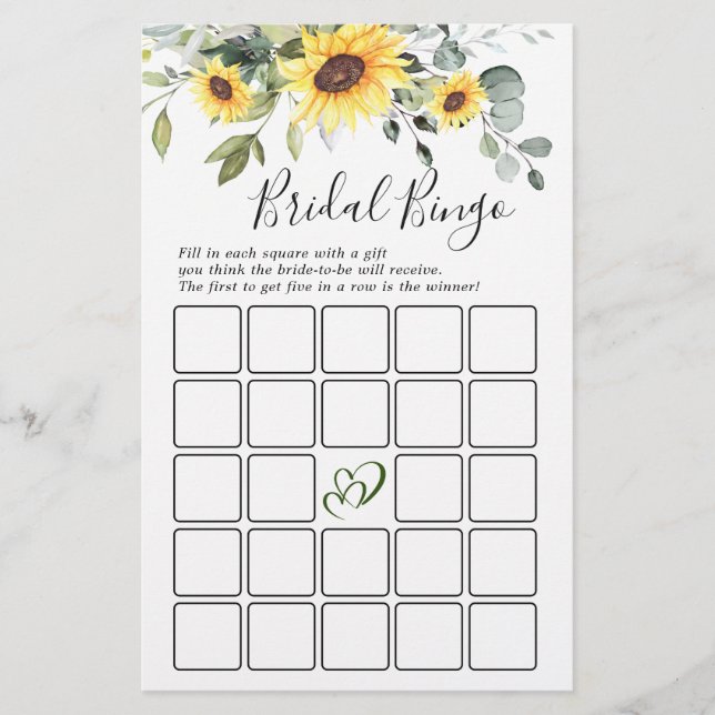 Lámina Elegante Sunflowers Eucalyptus Bridal Shower Game (Anverso)