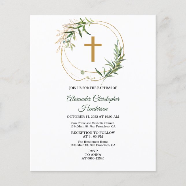 Lámina Elegante vegetación/presupuesto/invitación al baut (Anverso)