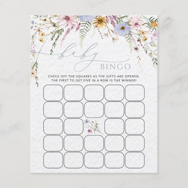 Lámina Elegante Wildflowers Baby Bingo Game Card (Anverso)