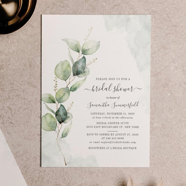 Lámina Elegante y moderno Eucalyptus Bridal Shower Invita (Eucalyptus Botanical Watercolor Bridal Shower Invitation)