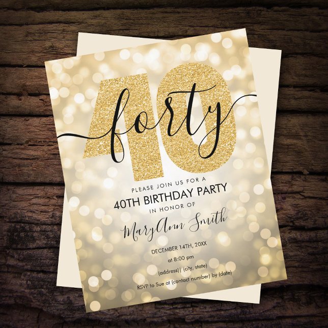 Lámina Elegante y moderno oro 40 cumpleaños Fiesta invita (Subido por el creador)