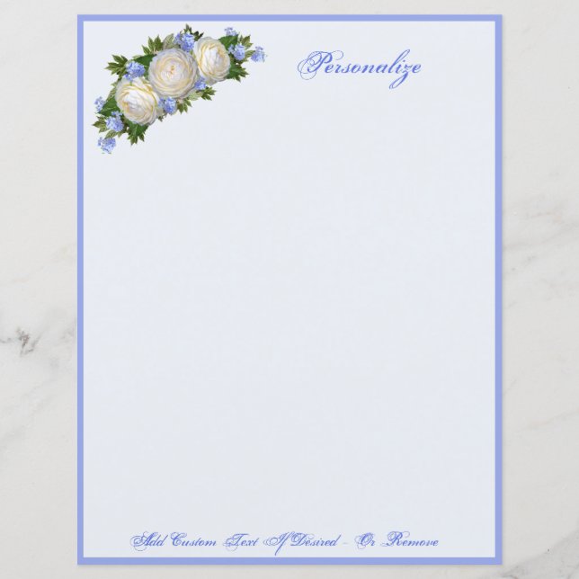 Lámina Elegante y romántico Roses blancos florales azules (Anverso)