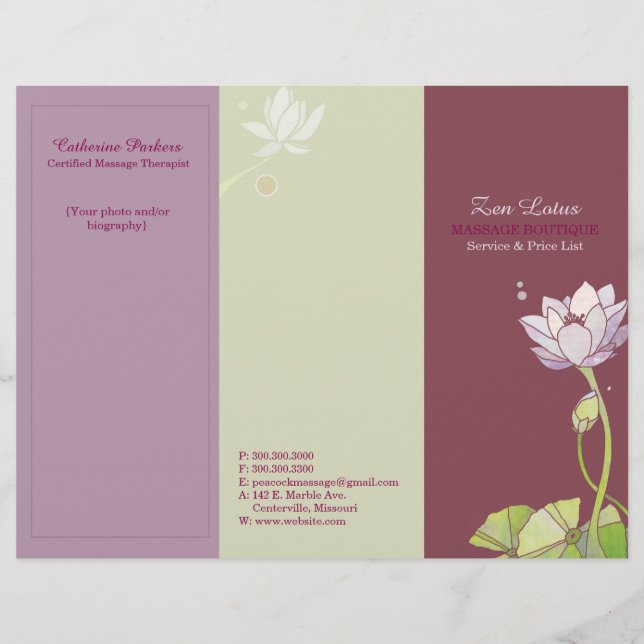 Lámina Elegante Zen Lotus Tri Fold Business Brochures (Anverso)