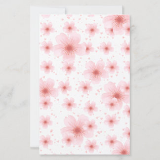 Lámina Elegantes Briefpapier mit Kirschblüten und Herzen