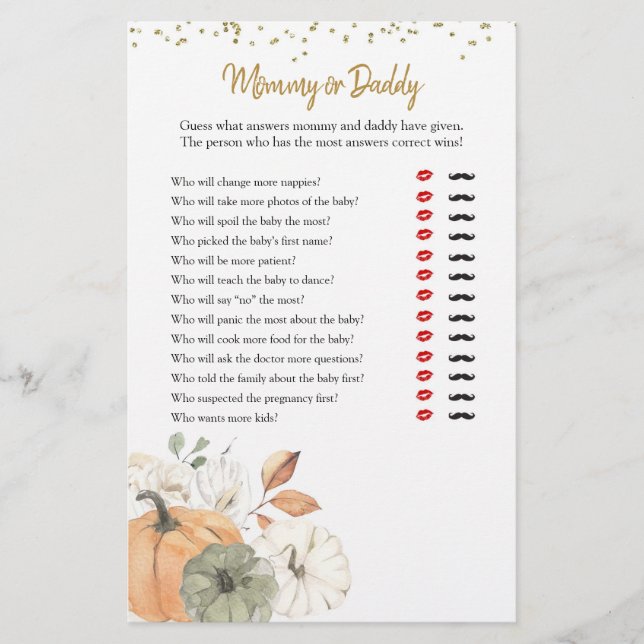 Lámina Elegantes juegos de mamá o papi de calabaza blanca (Anverso)