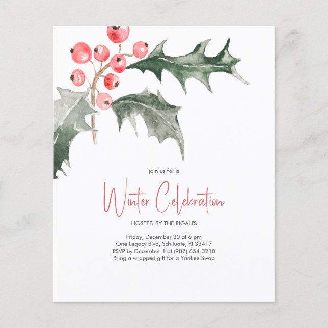 Lámina Elegantes Navidades Holly Invitaciones presupuesta (Anverso)