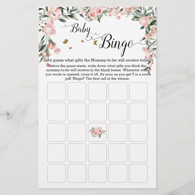 Lámina Elegantes rosas rosadas con juego de Bingo para Be (Anverso)