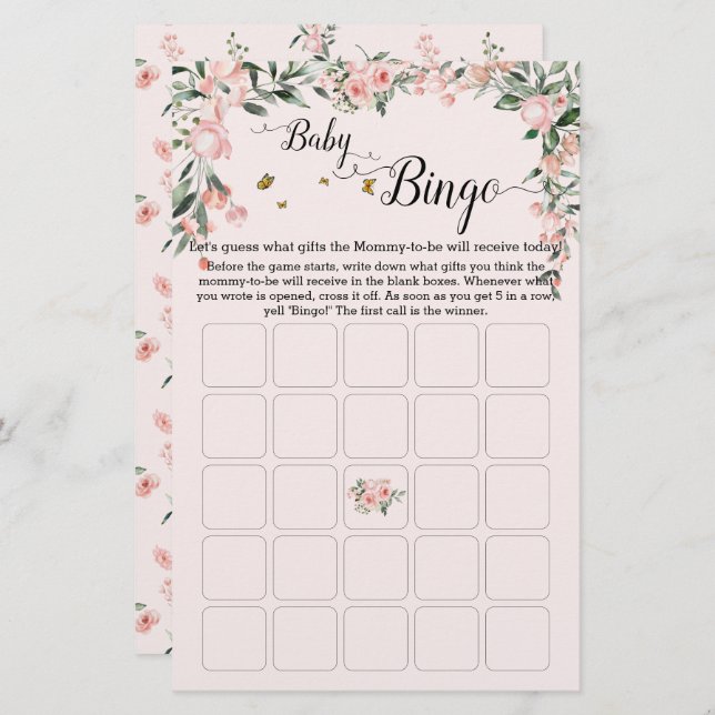 Lámina Elegantes rosas rosadas con juego de Bingo para Be (Anverso / Reverso)