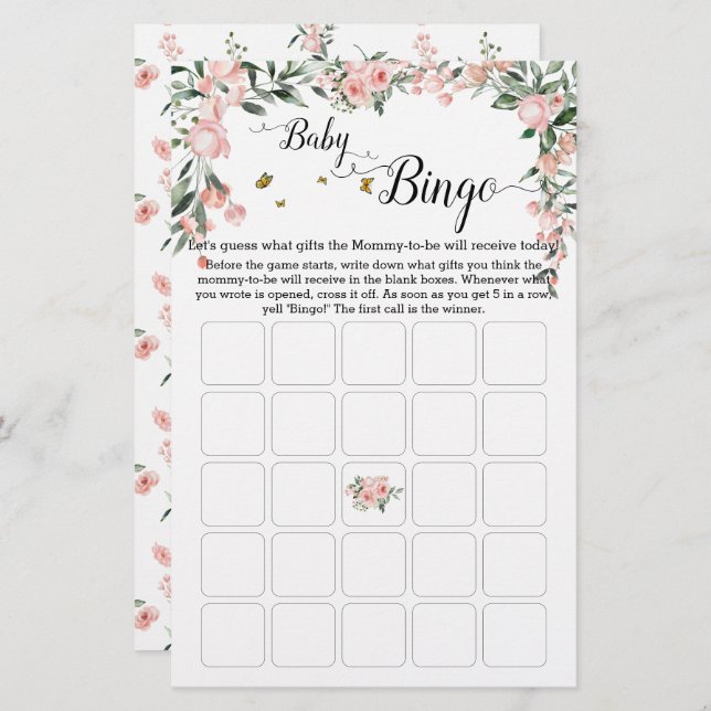 Lámina Elegantes rosas rosadas con juego de Bingo para Be (Anverso / Reverso)