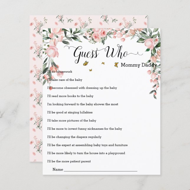 Lámina Elegantes rosas rosas rosas con mariposas adivinan (Anverso / Reverso)