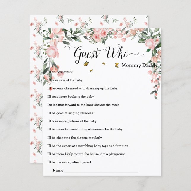 Lámina Elegantes rosas rosas rosas con mariposas adivinan (Anverso / Reverso)