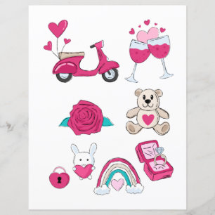 Lámina Elementos románticos del Día de San Valentín para 