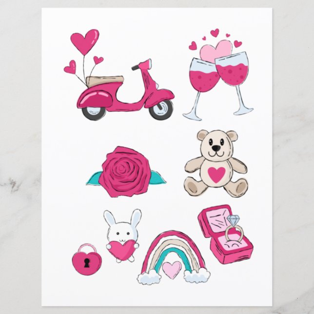 Lámina Elementos románticos del Día de San Valentín para  (Anverso)