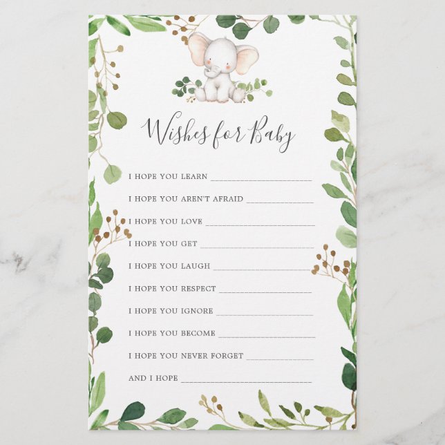 Lámina Elephant Baby Shower Quiere Un Bebé (Anverso)