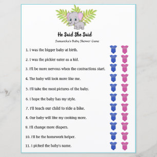 Lámina Elephant Boy Baby Shower Dijo Que Dijo Juego