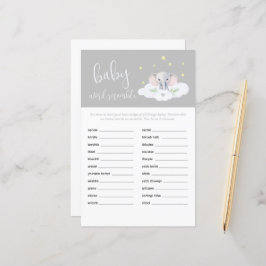 Lámina Elephant Shower Baby Word Scramble Juego Gris