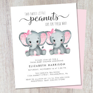 Lámina Elephant Twin Baby Girls Invitación al presupuesto