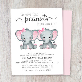 Lámina Elephant Twin Baby Girls Shower Por Invitación Por