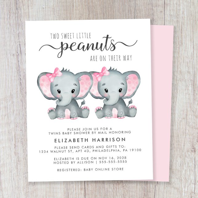 Lámina Elephant Twin Baby Girls Shower Por Invitación Por (Subido por el creador)