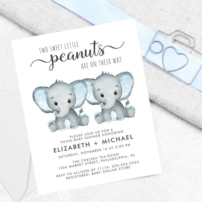 Lámina Elephant Twin Boys Baby Couples Invitación a la du (Subido por el creador)