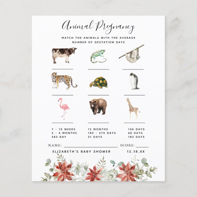 Lámina Embarazo en animales | Juego Baby Shower (Anverso)