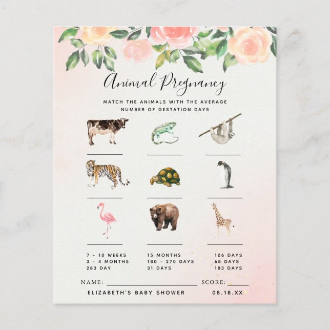 Lámina Embarazo en animales | Juego Baby Shower (Anverso)