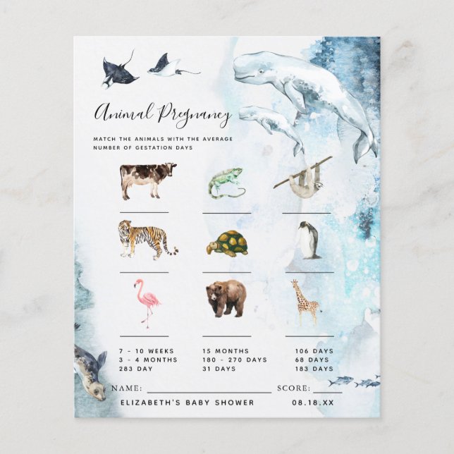 Lámina Embarazo en animales | Juego Baby Shower (Anverso)