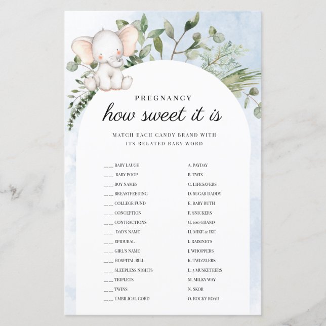 Lámina Embarazo Qué Dulce Es El Juego De Baby Shower Azul (Anverso)