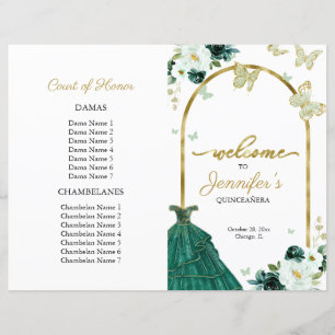 Lámina Emerald Green Dress Floral Quinceanera Programs