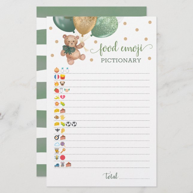 Lámina Emoji alimenticia Juego piccionario Sage Teddy Bea (Anverso / Reverso)