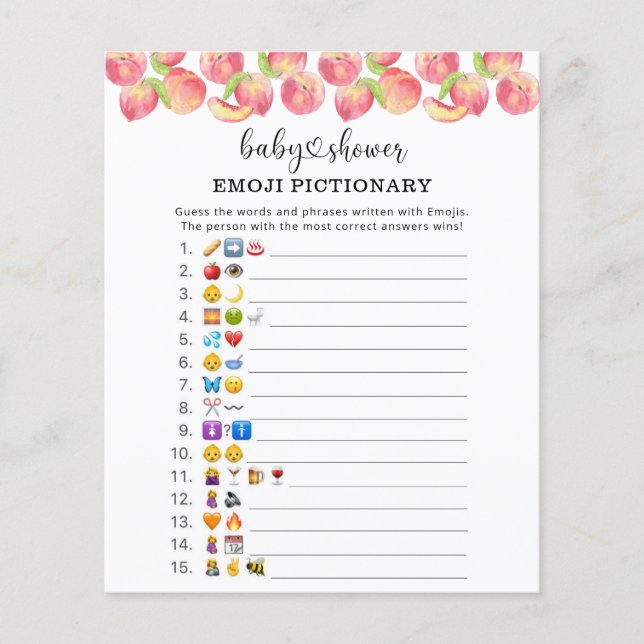 Lámina Emoji de melocotón acuarela juego de imagen de beb (Anverso)