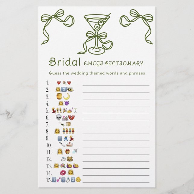 Lámina Emoji martini de ducha de novia (Anverso)