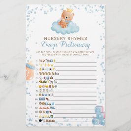 Lámina Emoji Pictionary Boy Bear Blue Baby Shower Game