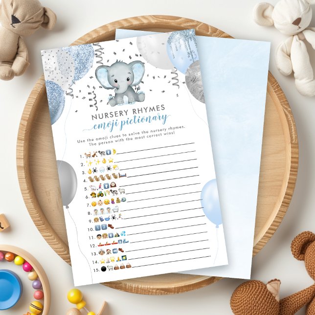 Lámina Emoji Pictionary Boy Elephant Juego de Baby Shower (Emoji Pictionary Boy Elephant Baby Shower Game)