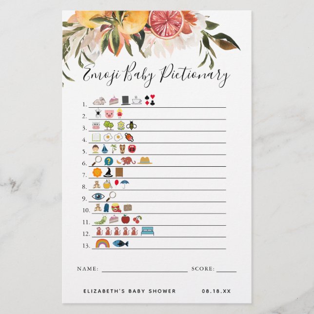 Lámina Emoji pictiva | Juego Baby Shower (Anverso)