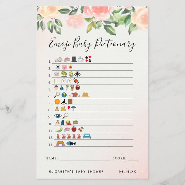 Lámina Emoji pictiva | Juego Baby Shower (Anverso)