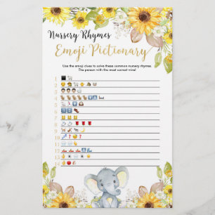 Lámina Emoji pictiva juego de ducha de bebé elefante amar