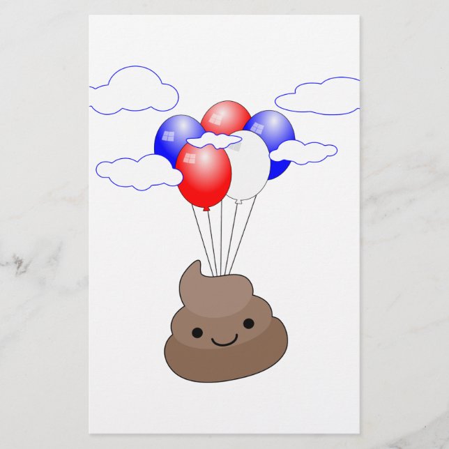 Lámina Emoji Poo Volando Con Globos (Anverso)