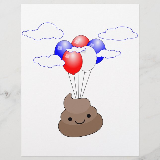 Lámina Emoji Poo Volando Con Globos (Anverso)