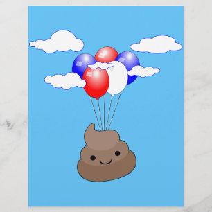 Lámina Emoji Poo Volando Con Globos En Cielo Azul