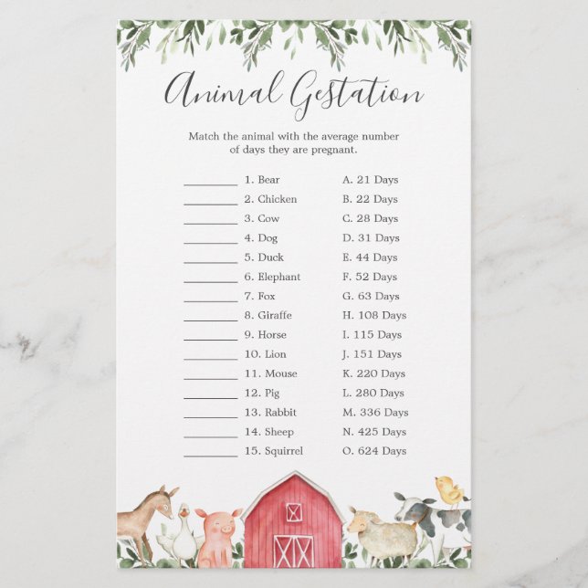 Lámina En el juego de gestación de animales de la granja  (Anverso)