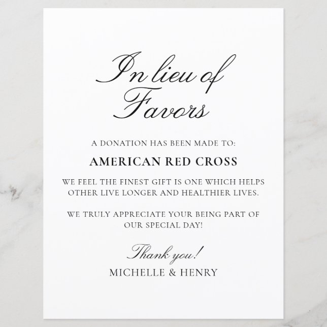 Lámina En lugar del Rótulo de donación de favores Bodas (Anverso)
